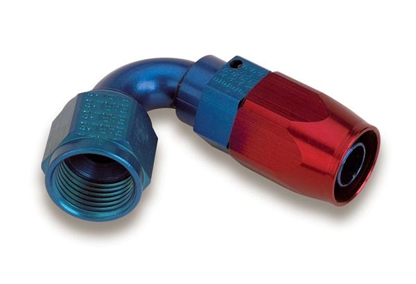 Earls 812006ERL Fitting, Hose End, Swivel-Seal, 120 Degree, 6 AN Hose to 6 AN Female Swivel, Aluminum, Blue / Red Anodized, Each