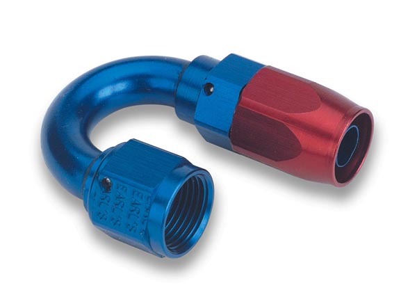 Earls 818006ERL Fitting, Hose End, Swivel-Seal, 180 Degree, 6 AN Hose to 6 AN Female Swivel, Aluminum, Blue / Red Anodized, Each