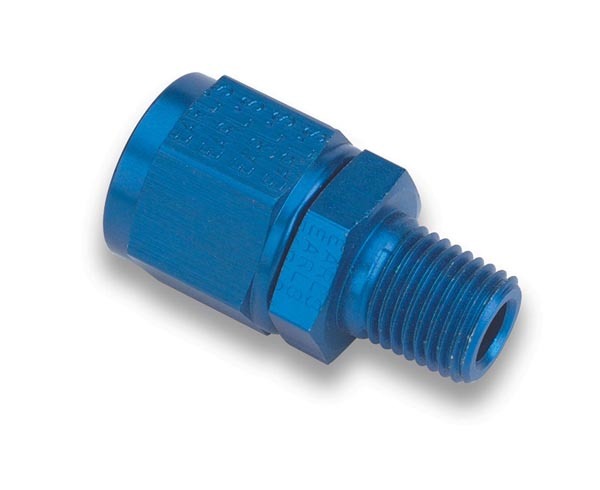 Earls 916111ERL Fitting, Adapter, Straight, 10 AN Female Swivel to 3/8 in NPT Male, Aluminum, Blue Anodized, Each