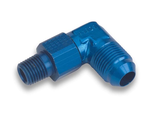 Earls 922106ERL Fitting, Adapter, 90 Degree, 6 AN Male to 1/4 in NPT Male Swivel, Aluminum, Blue Anodized, Each