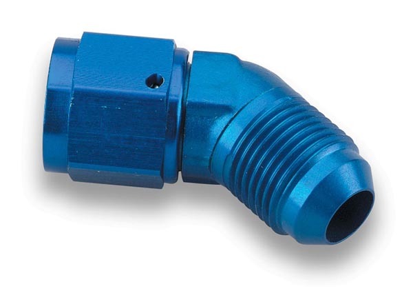 Earls 924106ERL Fitting, Adapter, 45 Degree, 6 AN Female Swivel to 6 AN Male, Aluminum, Blue Anodized, Each