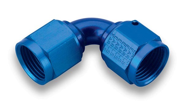 Earls 935104ERL Fitting, Adapter, 90 Degree, 4 AN Female Swivel to 4 AN Female Swivel, Aluminum, Blue Anodized, Each