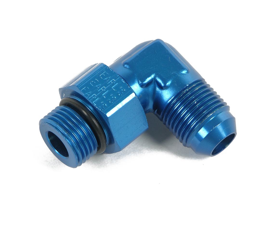 Earls 949010ERL Fitting, Adapter, 90 Degree, 10 AN Male to 10 AN Male O-Ring, Aluminum, Blue Anodized, Each