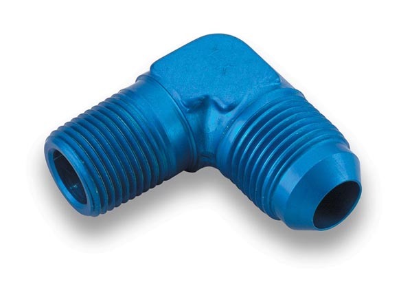 Earls 982203ERL Fitting, Adapter, 90 Degree, 3 AN Male to 1/8 in NPT Male, Aluminum, Blue Anodized, Each