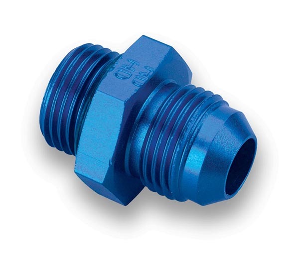 Earls 985006ERL Fitting, Adapter, Straight, 6 AN Male to 6 AN Male O-Ring, Aluminum, Blue Anodized, Each