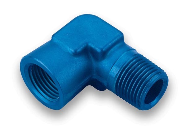 Earls 991403ERL Fitting, Adapter, 90 Degree, 3/8 in NPT Female to 3/8 in NPT Male, Aluminum, Blue Anodized, Each
