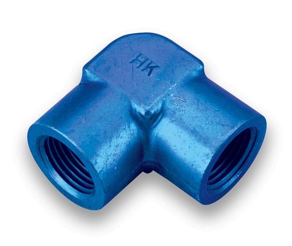 Earls 991601ERL Fitting, Adapter, 90 Degree, 1/8 in NPT Female to 1/8 in NPT Female, Aluminum, Blue Anodized, Each