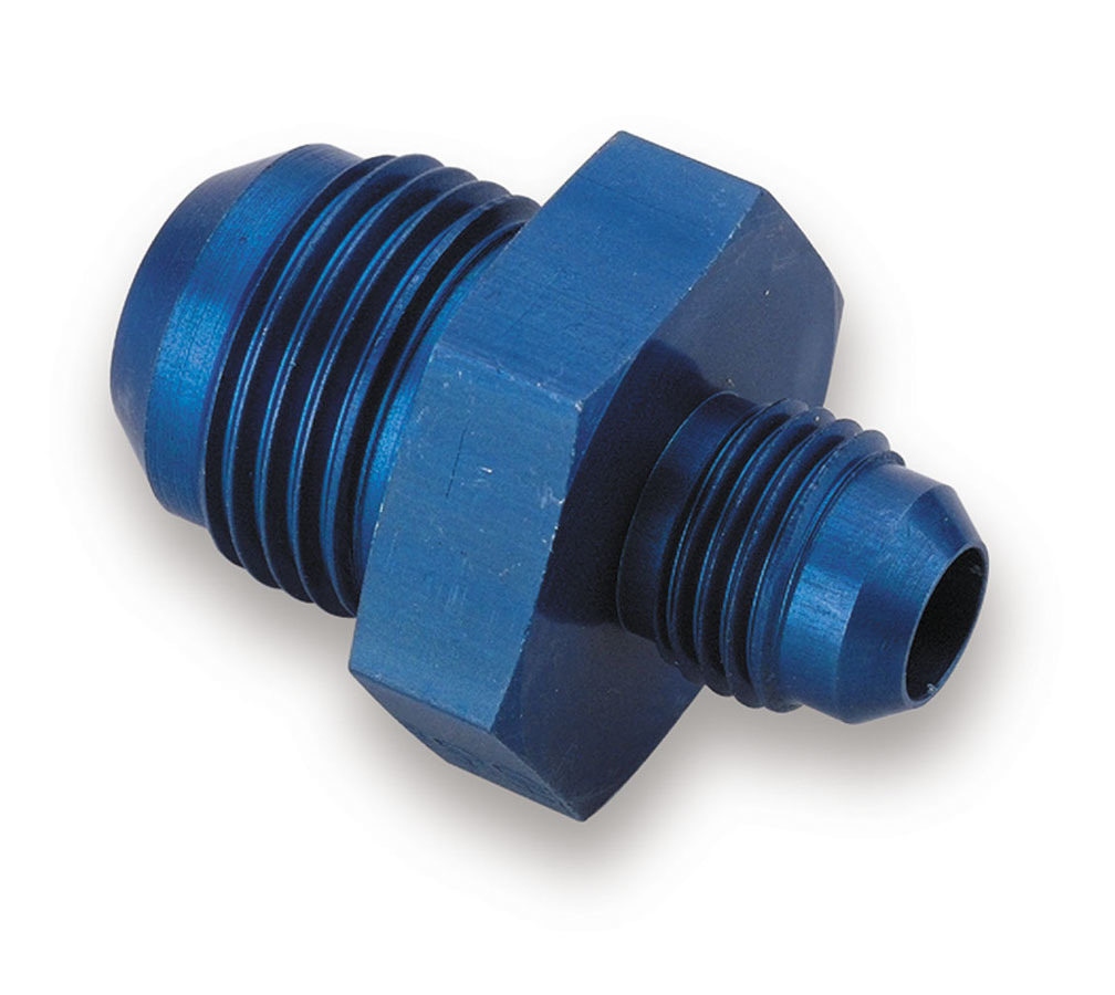 Earls 991912ERL Fitting, Adapter, Straight, 8 AN Male to 6 AN Male, Aluminum, Blue Anodized, Each