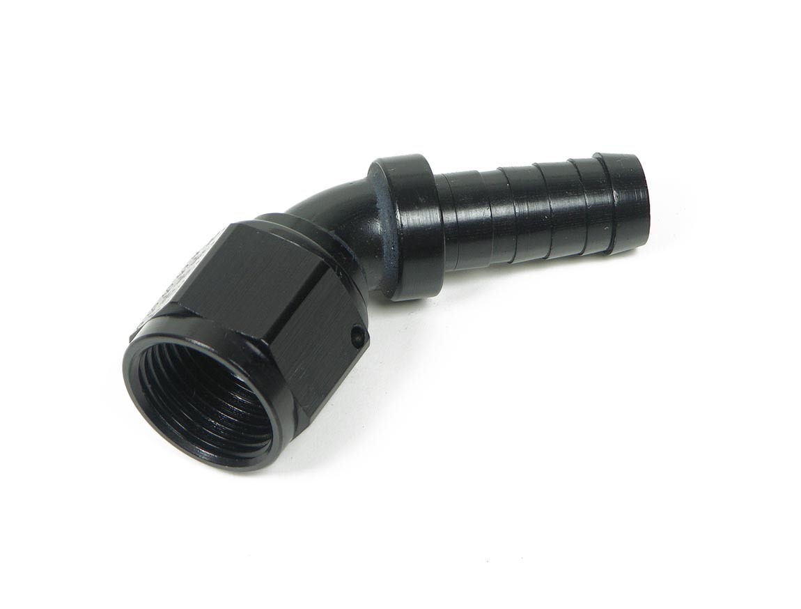 Earls AT704608ERL Fitting, Hose End, Ano-Tuff, Auto-Mate, 45 Degree, 8 AN Hose Barb to 8 AN Female, Aluminum, Black Anodized, Each