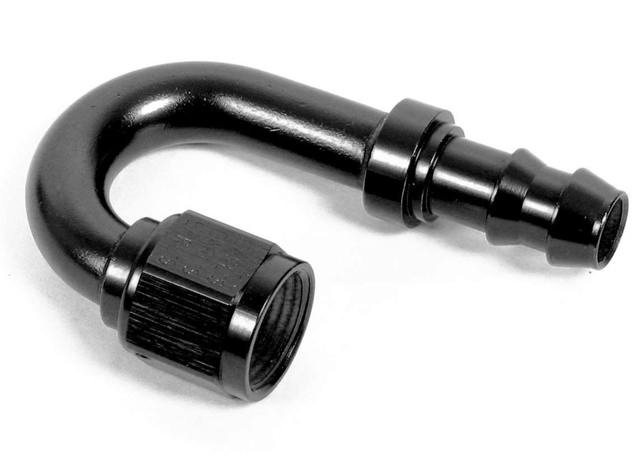 Earls AT718008ERL Fitting, Hose End, Ano-Tuff, Auto-Mate, 180 Degree, 8 AN Hose Barb to 8 AN Female, Aluminum, Black Anodized, Each