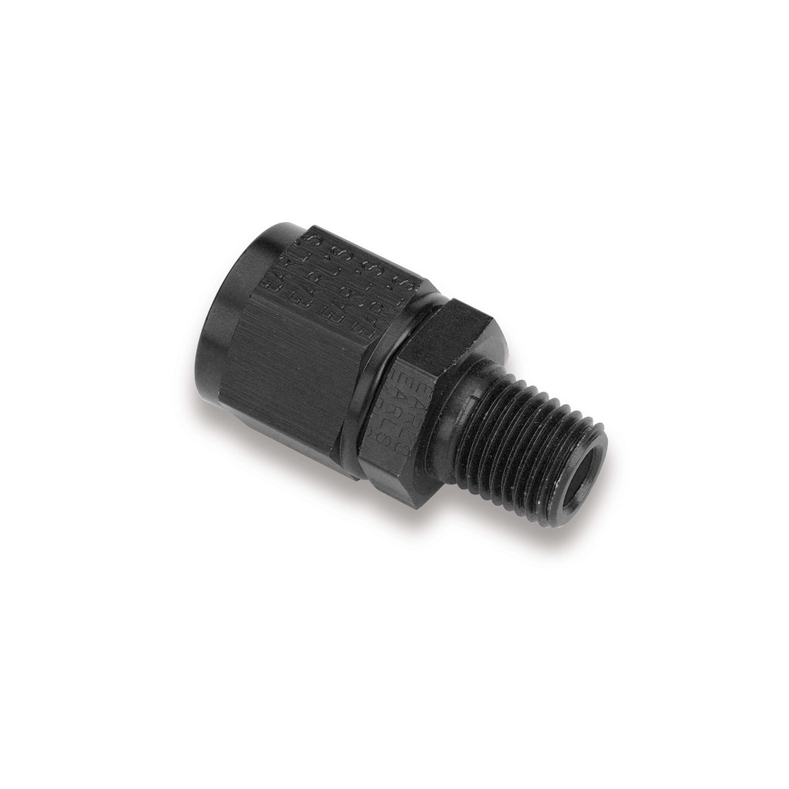 Earls AT916108ERL Fitting, Adapter, Straight, 8 AN Female Swivel to 3/8 in NPT Male, Aluminum, Black Anodized, Each