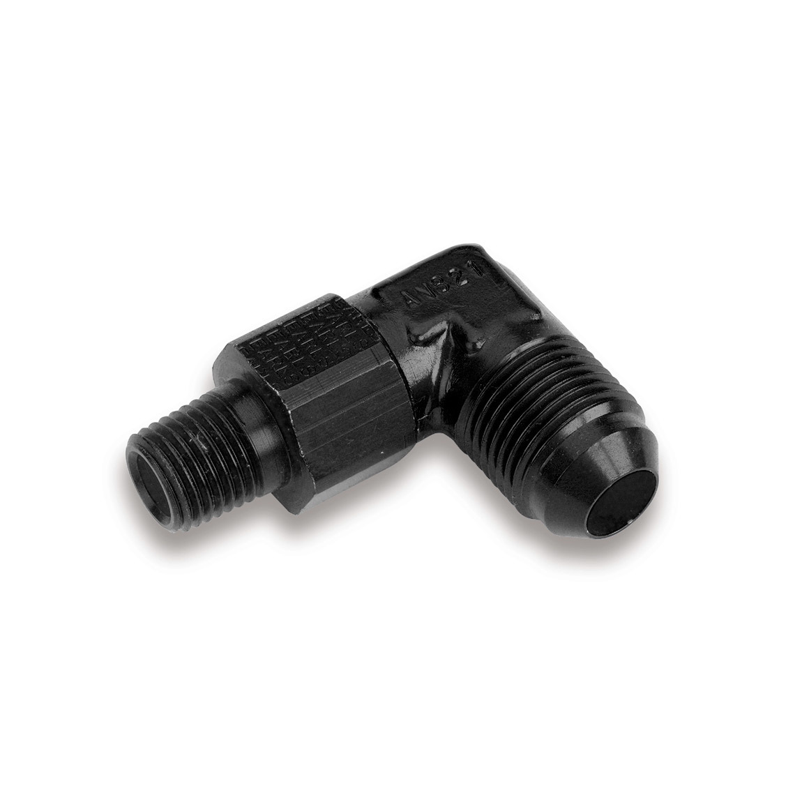 Earls AT922106ERL Fitting, Adapter, 90 Degree, 6 AN Male to 1/4 in NPT Male Swivel, Aluminum, Black Anodized, Each