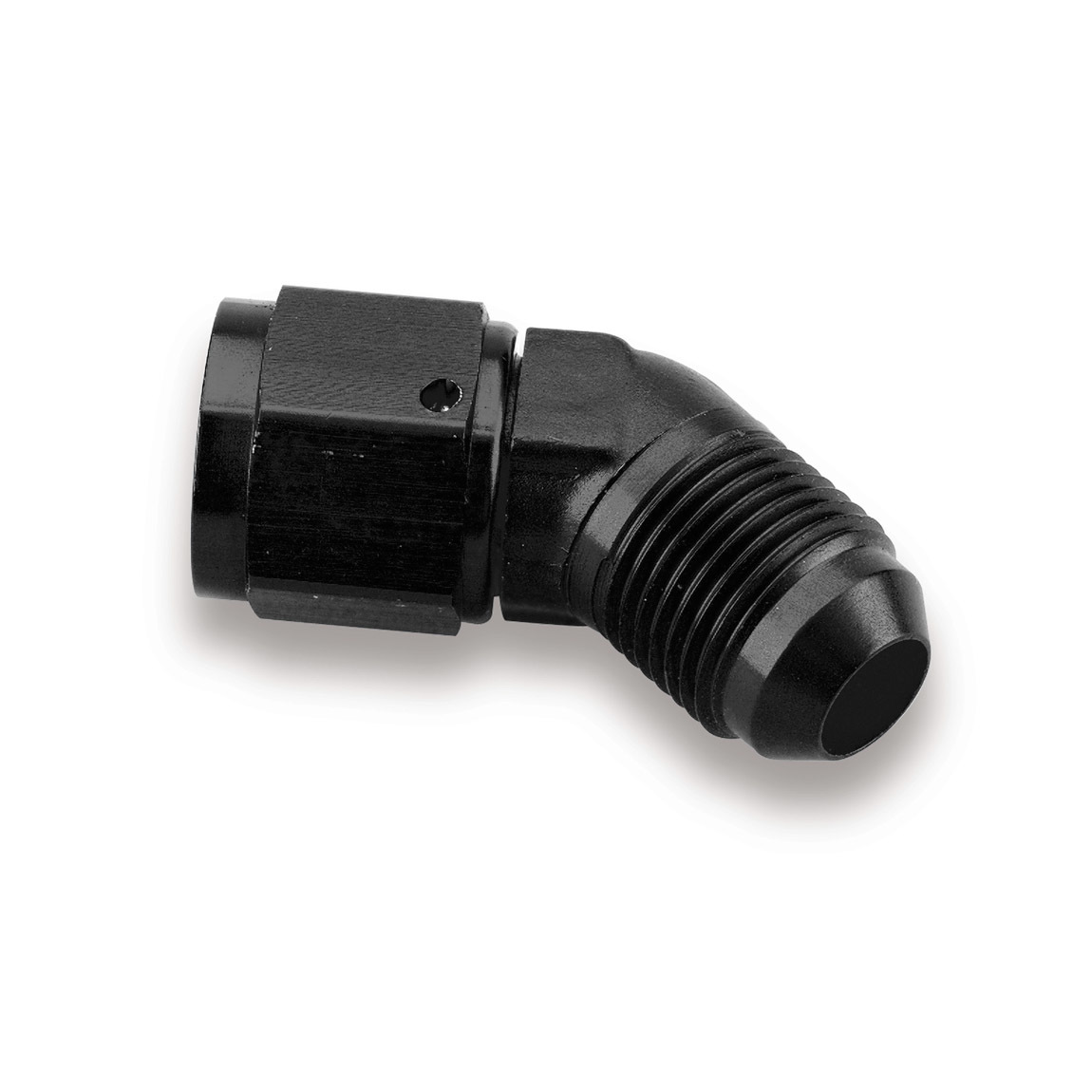 Earls AT924110ERL Fitting, Adapter, 45 Degree, 10 AN Female Swivel to 10 AN Male, Aluminum, Black Anodized, Each