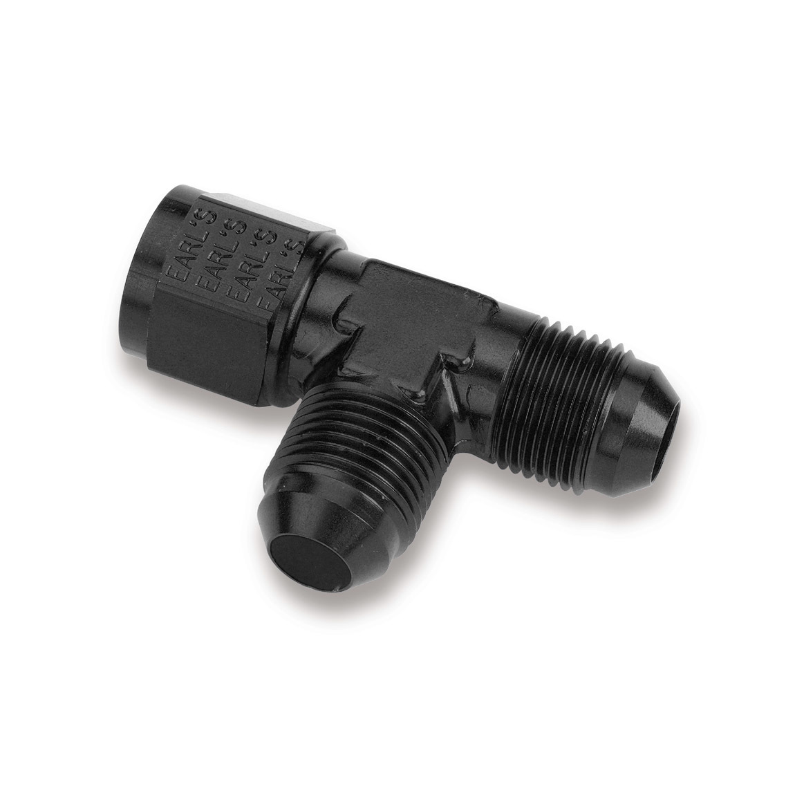 Earls AT926103ERL Fitting, Adapter Tee, 3 AN Female Swivel x 3 AN Male x 3 AN Male, Aluminum, Black Anodized, Each