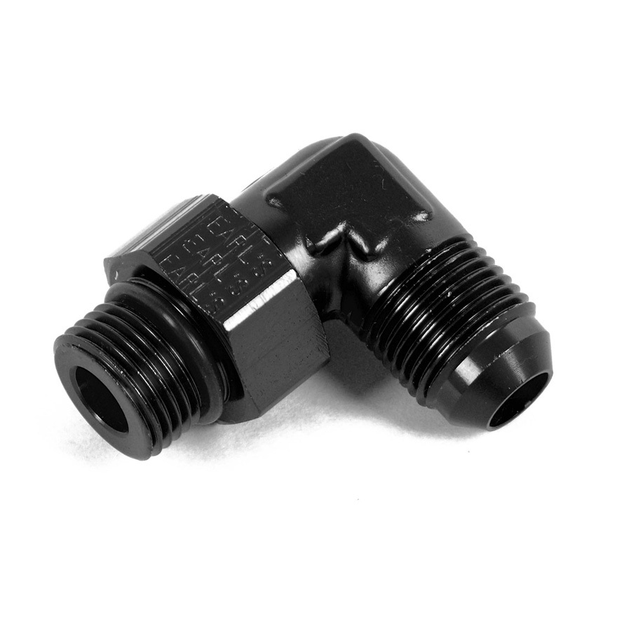 Earls AT949091ERL Fitting, Adapter, 90 Degree, 6 AN Male to 12 mm x 1.25 Male O-Ring Swivel, Aluminum, Black Anodized, Each