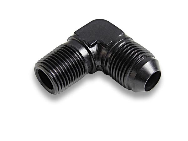 Earls AT982203ERL Fitting, Adapter, 90 Degree, 3 AN Male to 1/8 in NPT Male, Aluminum, Black Anodized, Each