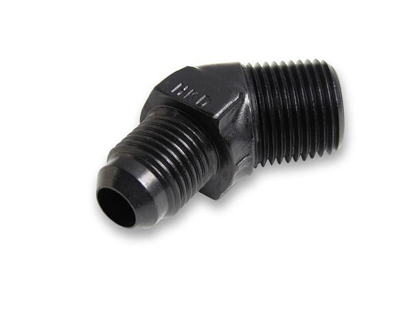 Earls AT982304ERL Fitting, Adapter, 45 Degree, 4 AN Male to 1/8 in NPT Male, Aluminum, Black Anodized, Each