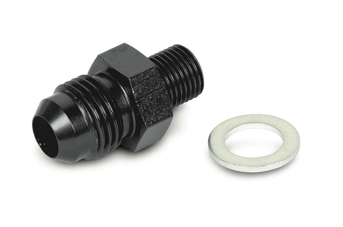 Earls AT991953ERL Fitting, Adapter, Straight, 6 AN Male to 10 mm x 1.00 Male, Aluminum, Black Anodized, Each