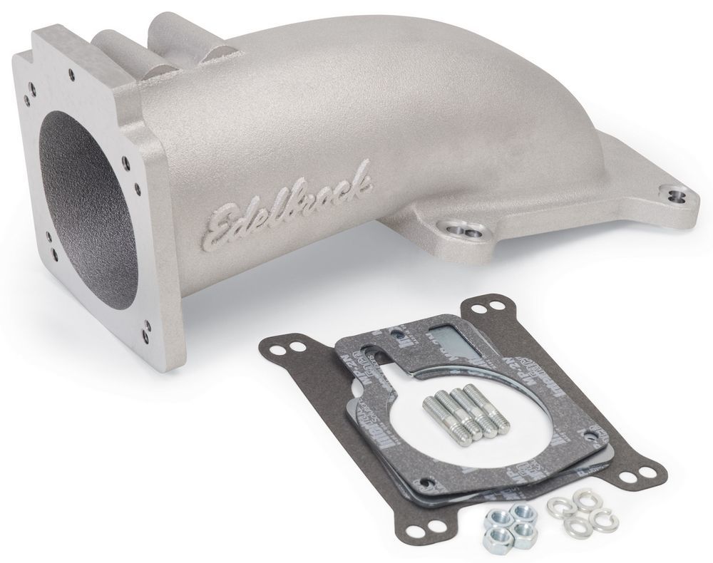 Edelbrock 3847 Intake Elbow, Ultra Low Profile, 90 mm Max Throttle Body, Aluminum, Natural, Square Bore, Each
