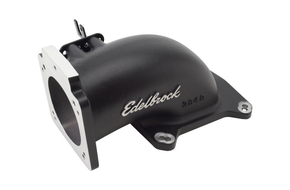 Edelbrock 38483 Intake Elbow, Low Profile, 90 mm Max Throttle Body, Aluminum, Black Powder Coat, Square Bore, Each