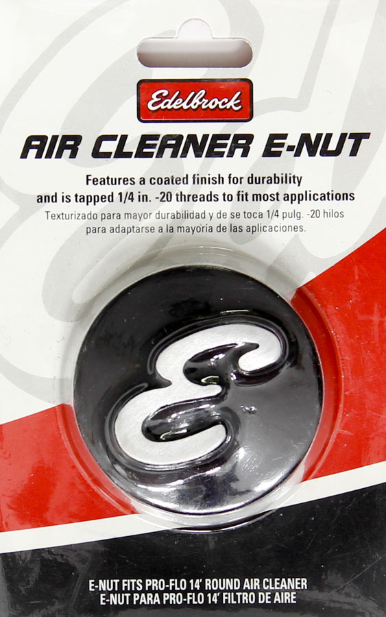Edelbrock 4271 Air Cleaner Nut, 1/4-20 in Thread, E Logo White, Aluminum, Black Anodized, Each