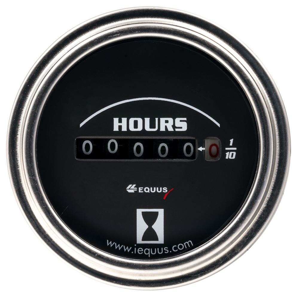 Equus E7210 - Hour Meter, 7000 Classic Series, 0-9999 hrs, Electric, Analog, 2 in Diameter, Black Face, Each