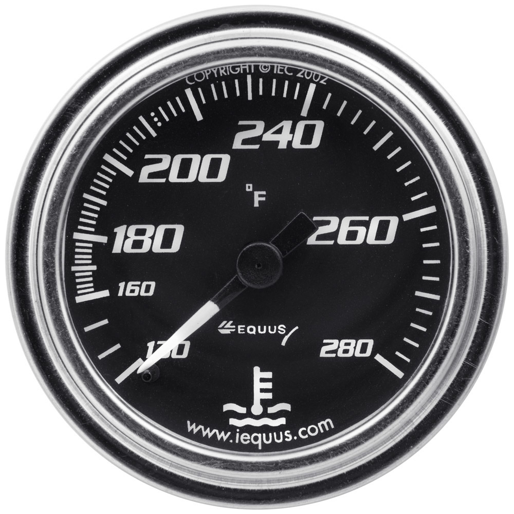 Equus E7242 - Water Temperature Gauge, 7000 Classic Series, 140-280 Degree F, Mechanical, Analog, 2 in Diameter, Black Face, Each