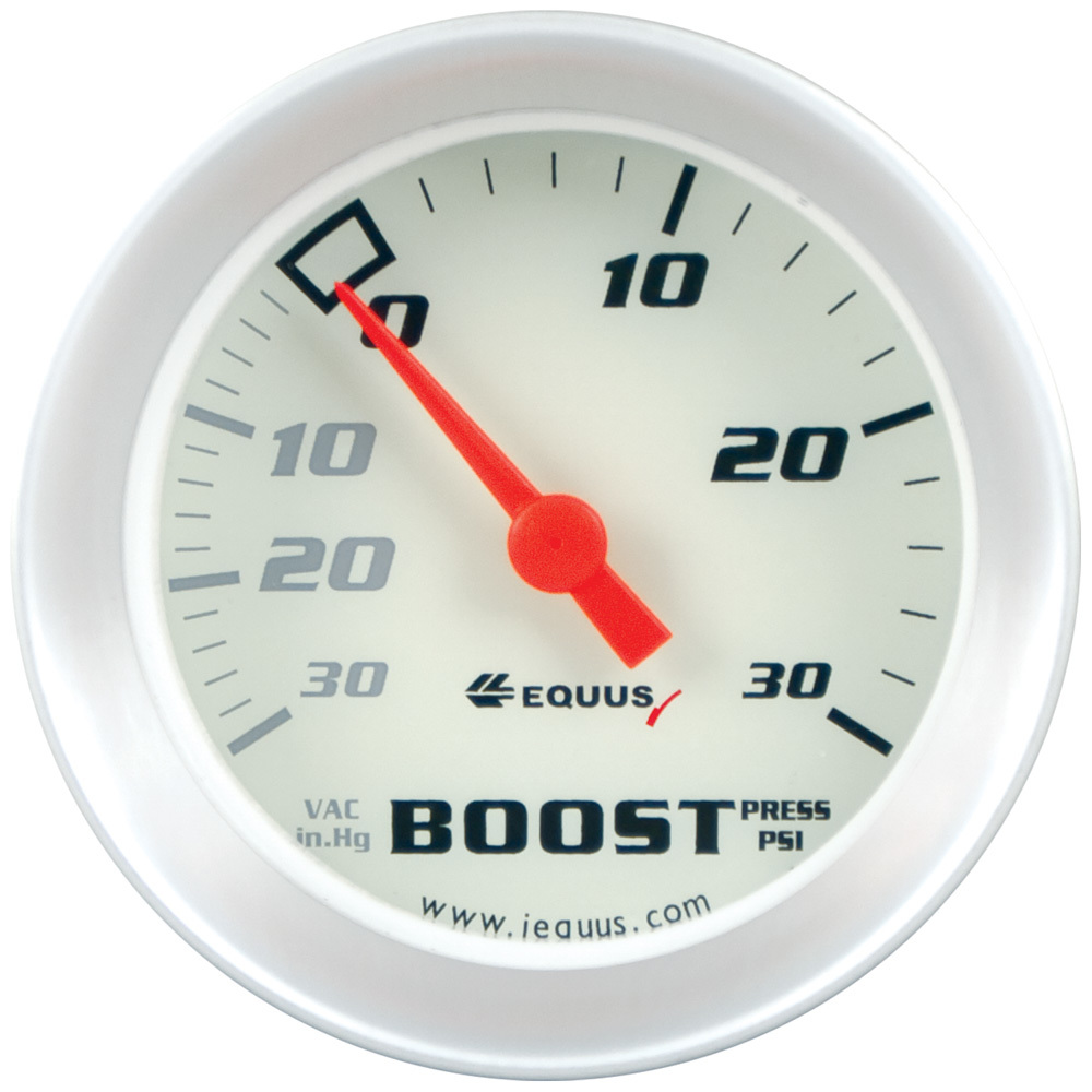 EQUUS — EQUUS 2.0 Dia Vacuum/Boost Gauge Silver 30 HG/30 PS