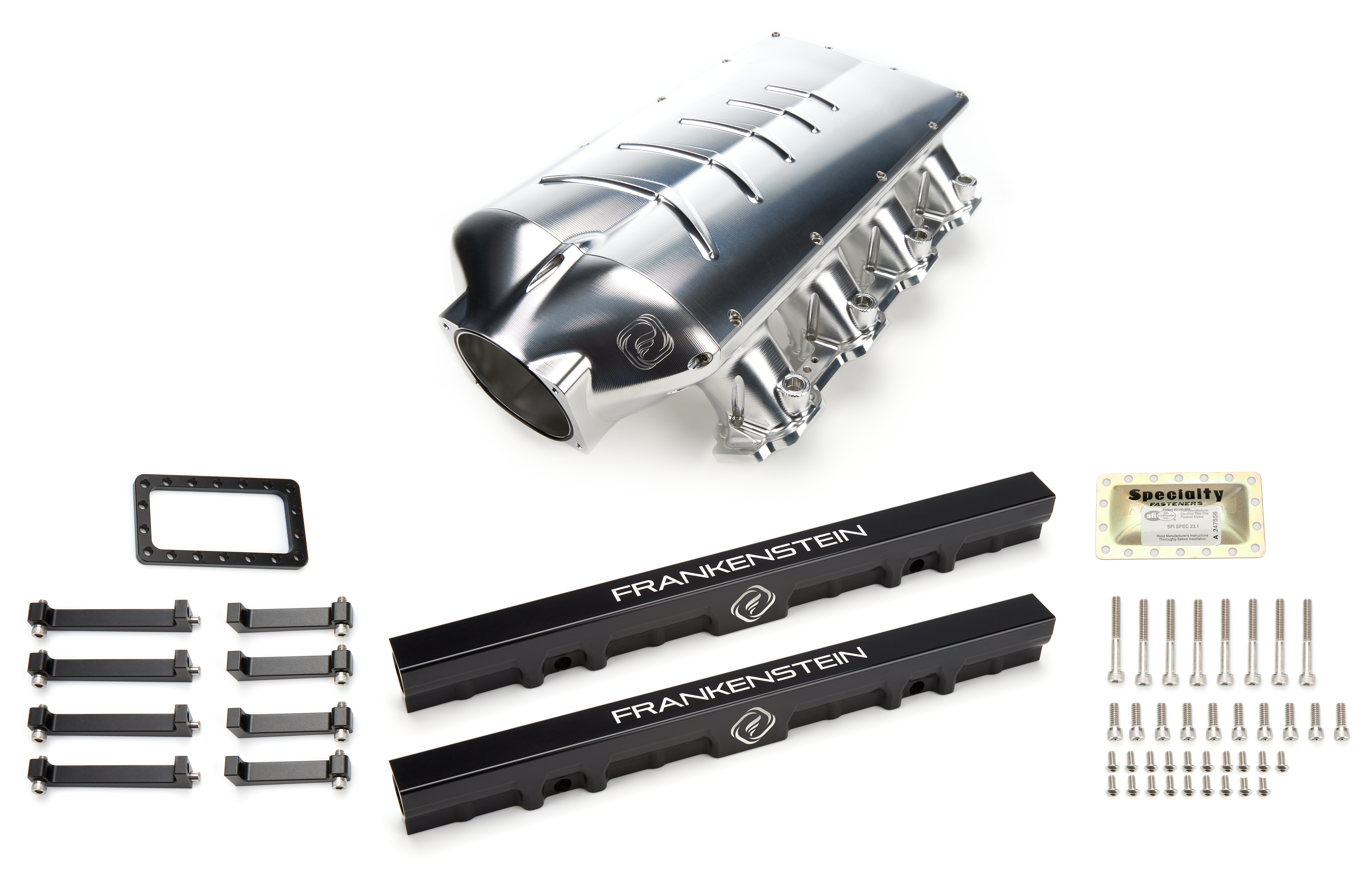 Frankenstein Engine 212225 Intake Manifold, LowPro, Fuel Rails Included, Aluminum, Machined, LS3, GM LS-Series, Kit