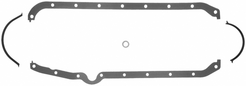 Fel Pro 1802 Oil Pan Gasket, 0.094 in Thick, Multi-Piece, Rubber Coated Fiber, Driver Side Dipstick, Small Block Chevy, Kit