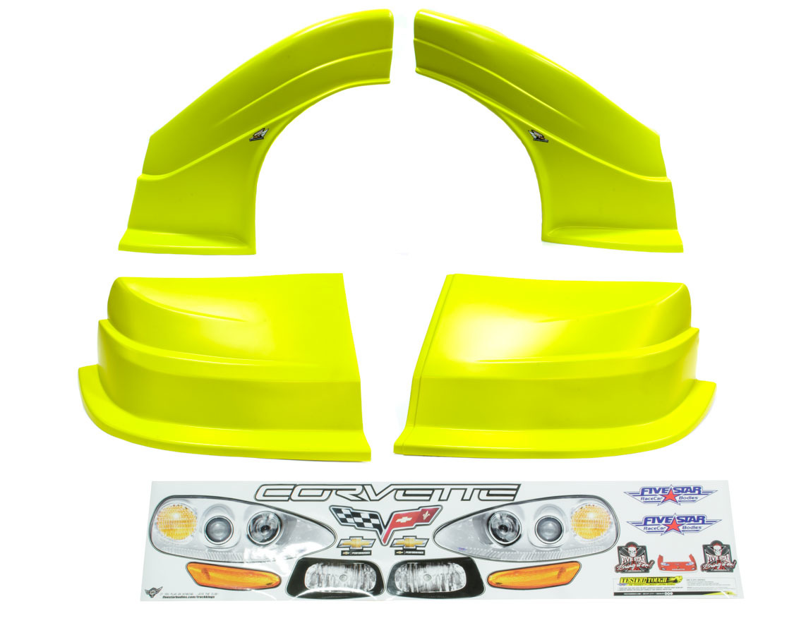 Nose - MD3 Evolution - Combo - New Style - Fenders / Nose / Graphics - Molded Plastic - Yellow - Chevy Corvette - Dirt Late Model - Kit
