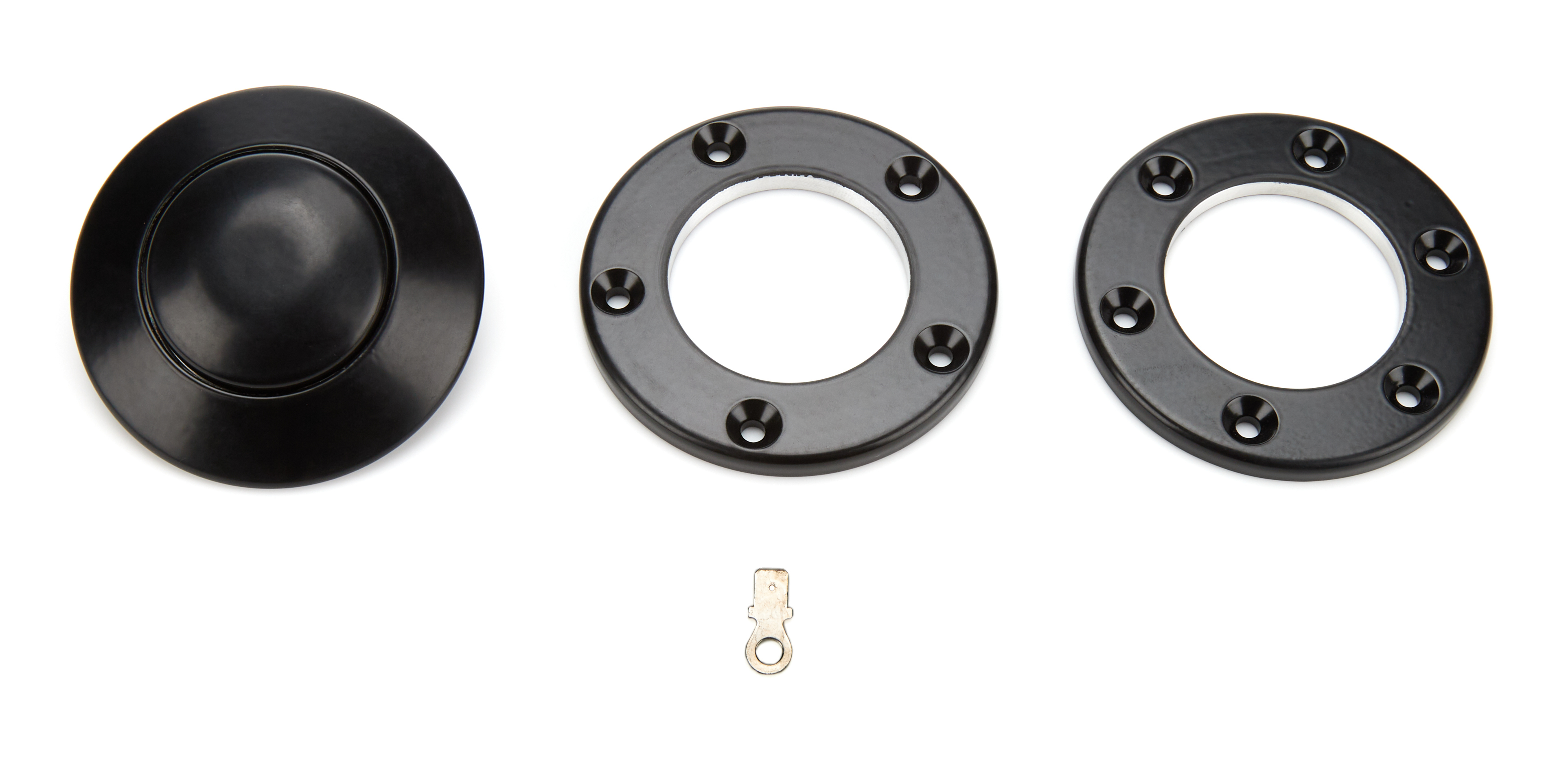 Horn Button - Dome - Aluminum - Black Powder Coat - 5 / 6-Bolt Steering Wheels - Each