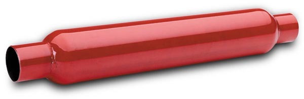 Flowtech 50250 Muffler, Red Hots Glasspack, 2 in Inlet, 2 in Outlet, 3-1/2 in Diameter, 24 in Long, Steel, Red Paint, Each