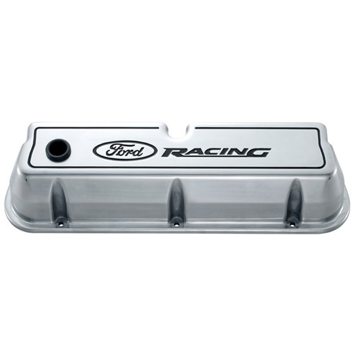 Ford Performance 302-001 Valve Cover, Tall, Baffled, Breather Hole, Ford Racing Logo, Aluminum, Polished, Small Block Ford, Pair