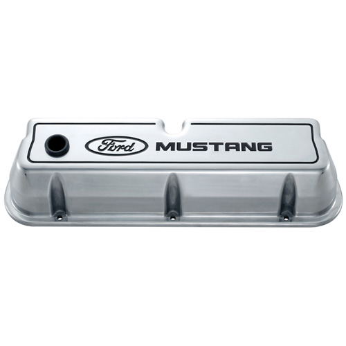 Ford Performance 302-030 Valve Cover, Tall, Baffled, Breather Hole, Ford Mustang Logo, Aluminum, Polished, Small Block Ford, Pair