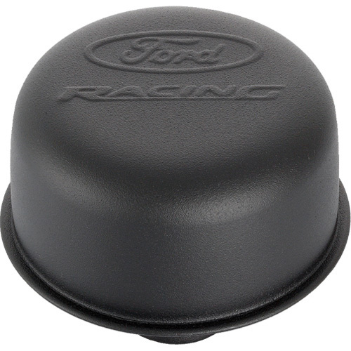 Ford Performance 302-216 Breather, Push-In, Round, 1-1/4 in Hole, Ford Racing Logo, Steel, Black Crinkle, Each