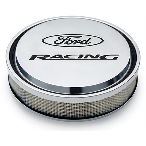 Ford Performance 302-383 Air Cleaner Assembly, Slant-Edge, 13 in Round, 2-3/4 in Element, 5-1/8 in Carb Flange, Drop Base, Ford Racing Logo, Aluminum, Polished, Kit
