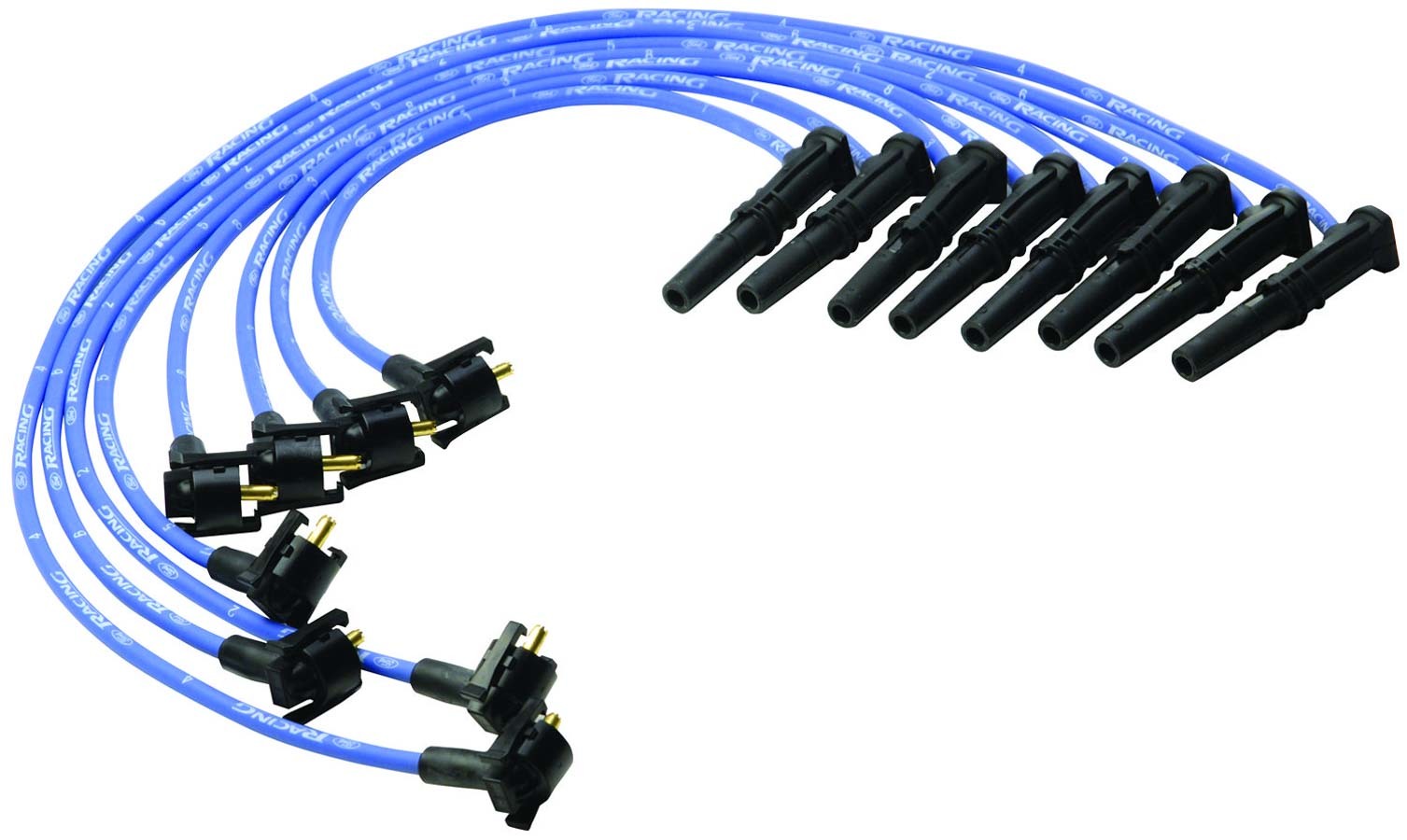 Ford Performance M12259-C462 Spark Plug Wire Set, Ford Racing, Spiral Core, 9 mm, Blue, 45 Degree Plug Boots, HEI Style Terminal, 2 Valve, Ford Modular, Kit