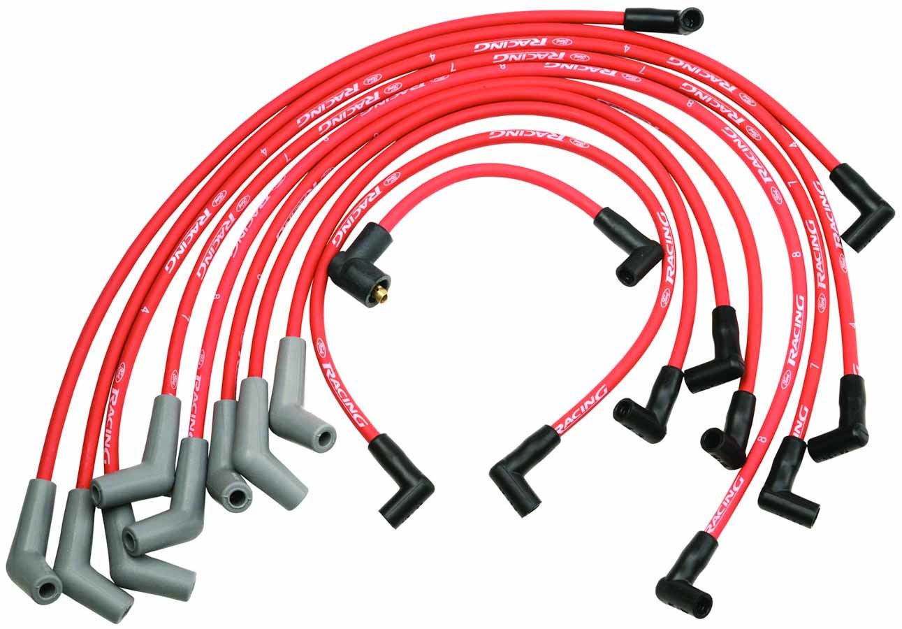 Ford Performance M12259-R301 Spark Plug Wire Set, Ford Racing, Spiral Core, 9 mm, Red, 45 Degree Plug Boots, HEI Style Terminal, Small Block Ford, Kit