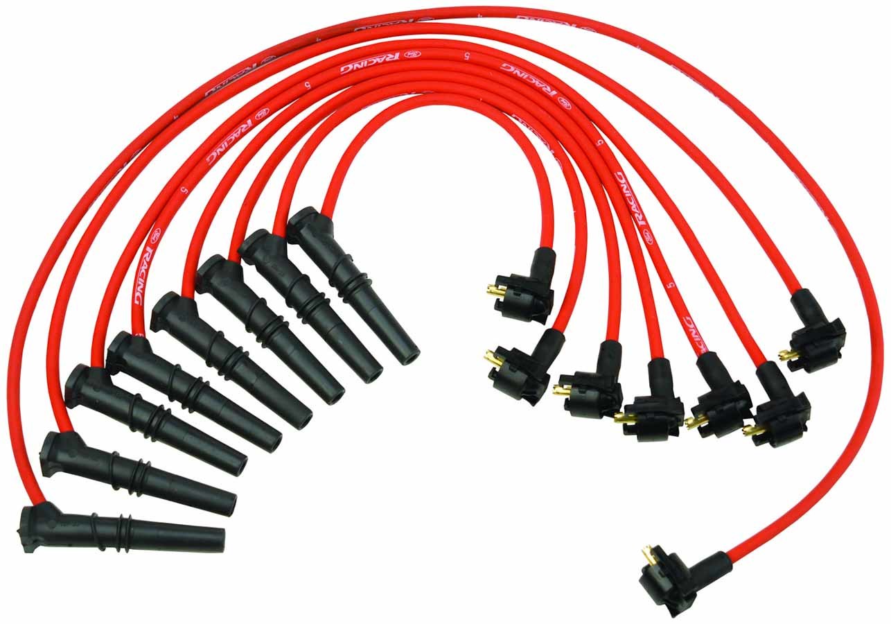 Ford Performance M12259-R462 Spark Plug Wire Set, Ford Racing, Spiral Core, 9 mm, Red, 45 Degree Plug Boots, HEI Style Terminal, 2 Valve, Ford Modular, Kit