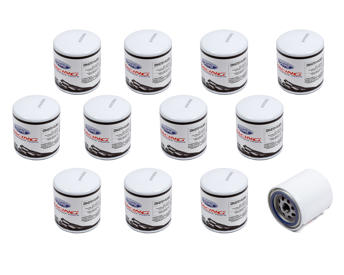 Ford Performance M6731-FL820 Oil Filter, High Performance, Canister, Screw-On, 22 mm x 1.50 Thread, Steel, White, Ford, Set of 12