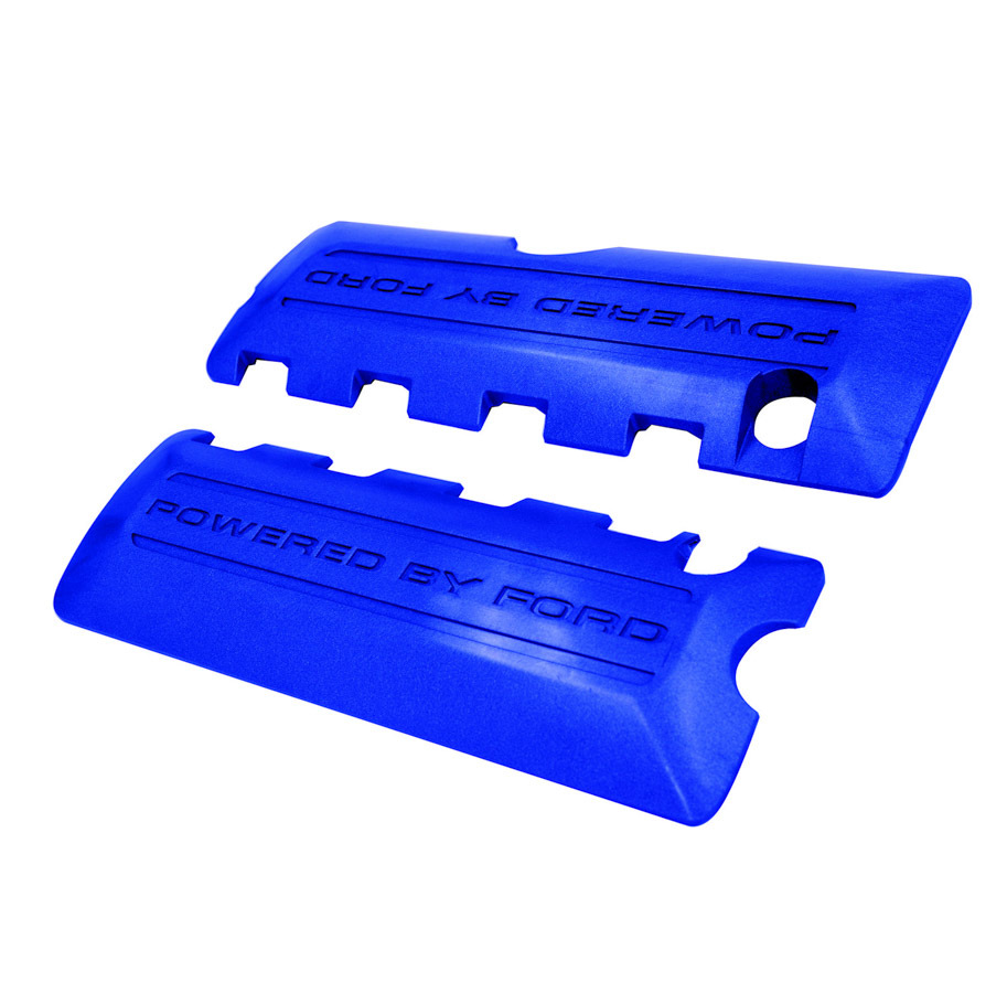 Ford Performance M6P067-M50B Engine Coil Cover, Powered By Ford Logo, Plastic, Blue, Ford Coyote, GT, Ford Mustang 2011-12, Pair