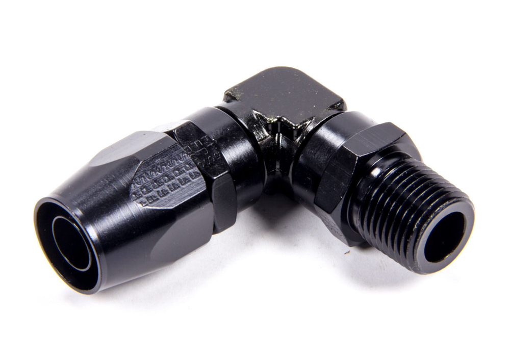 Fragola 199011-BL Fitting, Hose End, 90 Degree, 10 AN Hose to 3/8 in NPT Male Swivel, Aluminum, Black Anodized, Each