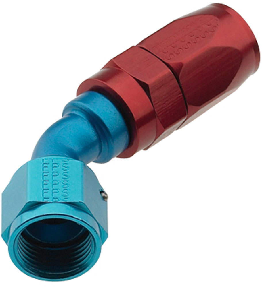 Fragola 224504 Fitting, Hose End, 2000 Series Pro Flow, 45 Degree, 4 AN Hose to 4 AN Female, Aluminum, Blue / Red Anodized, Each