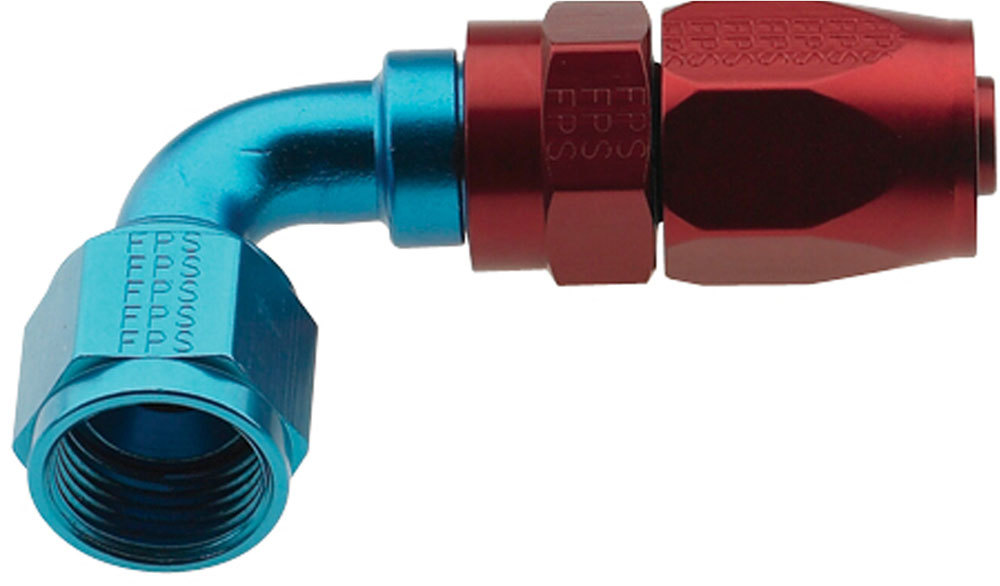 Fragola 229004 Fitting, Hose End, 2000 Series Pro Flow, 90 Degree, 4 AN Hose to 4 AN Female, Aluminum, Blue / Red Anodized, Each