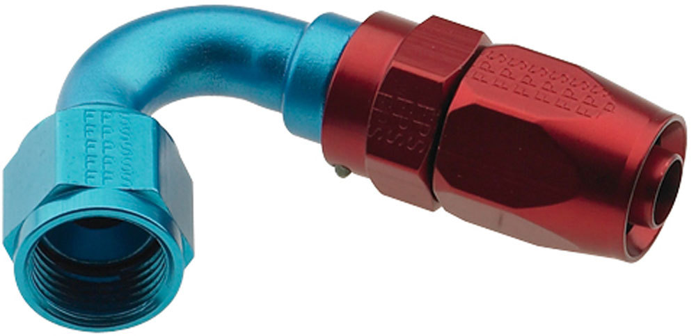 Fragola 231208 Fitting, Hose End, 2000 Series Pro Flow, 120 Degree, 8 AN Hose to 8 AN Female, Swivel, Aluminum, Blue / Red Anodized, Each