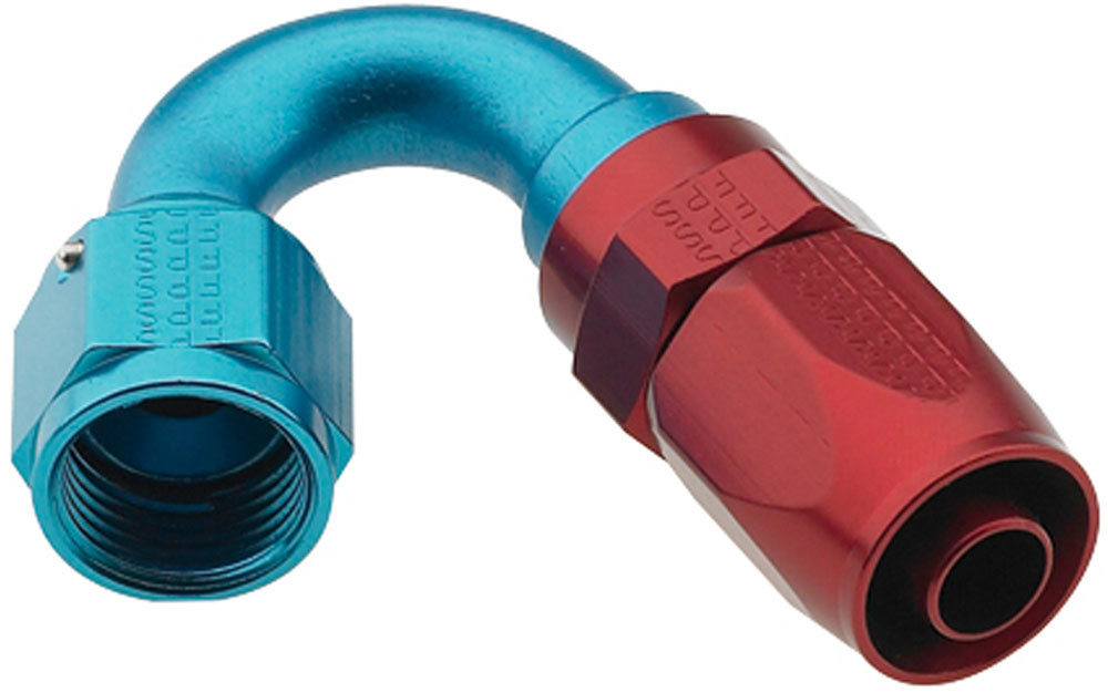 Fragola 231510 Fitting, Hose End, 2000 Series Pro Flow, 150 Degree, 10 AN Hose to 10 AN Female, Swivel, Aluminum, Blue / Red Anodized, Each