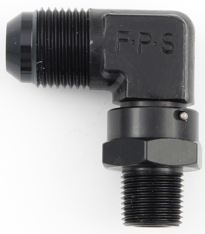 Fragola 499111-BL Fitting, Adapter, 90 Degree, 10 AN Male to 3/8 in NPT Male Swivel, Aluminum, Black Anodized, Each