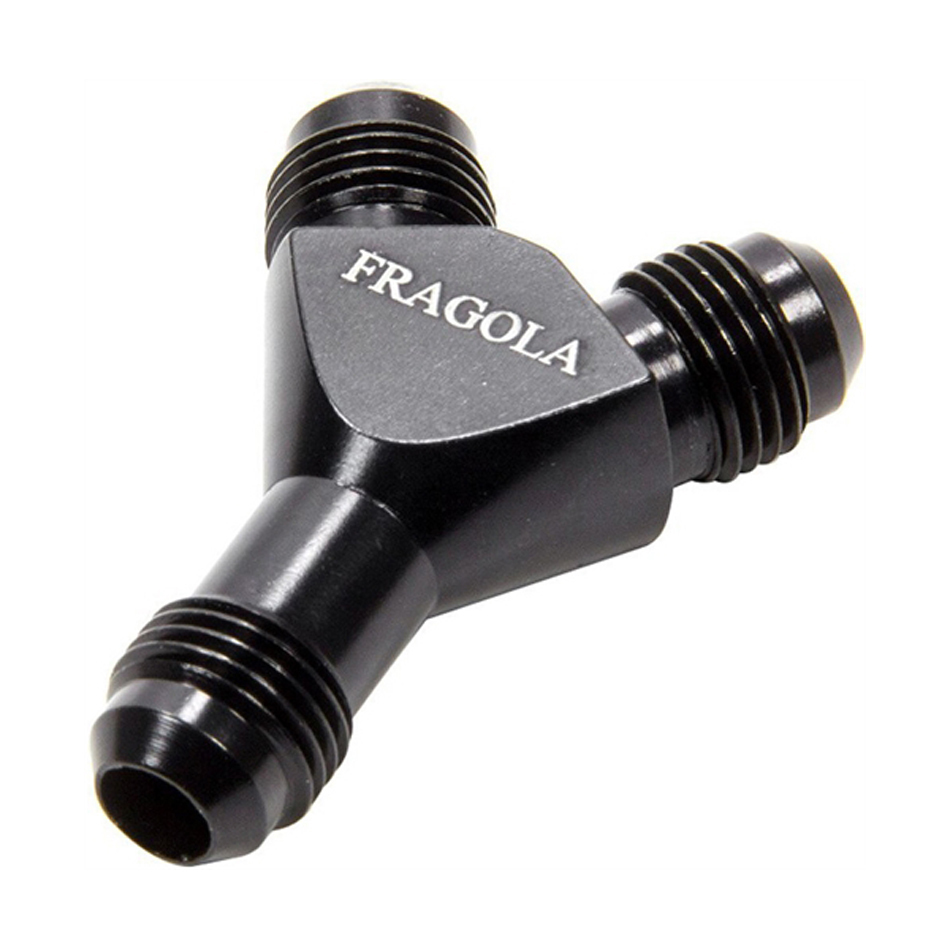 Fragola 900607-BL - Fitting, Y Block, 6 AN Male Inlet, Dual 4 AN Male Outlets, Aluminum, Black Anodized, Each