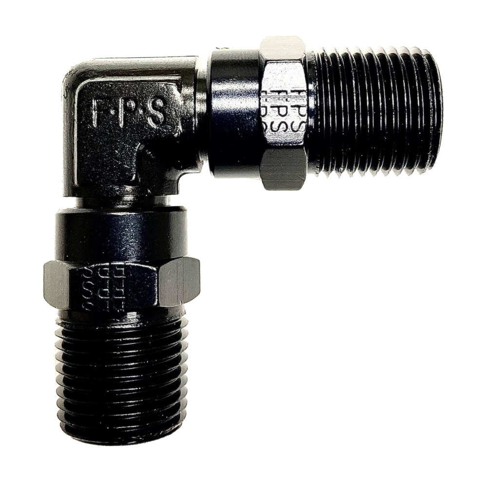 Fragola 999600-BL Fitting, Adapter, 90 Degree, 3/8 in NPT Male to 3/8 in NPT Male, Aluminum, Black Anodized, Each